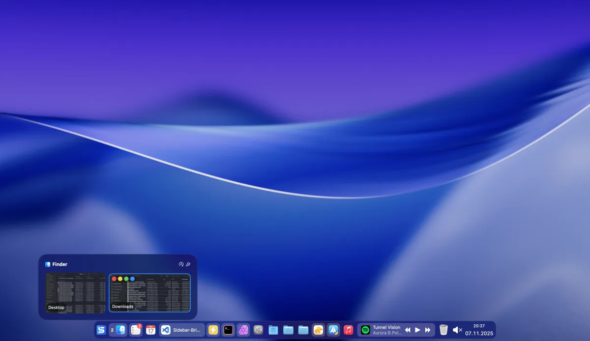 Sidebar for Mac showing a Windows-style taskbar and live window previews
