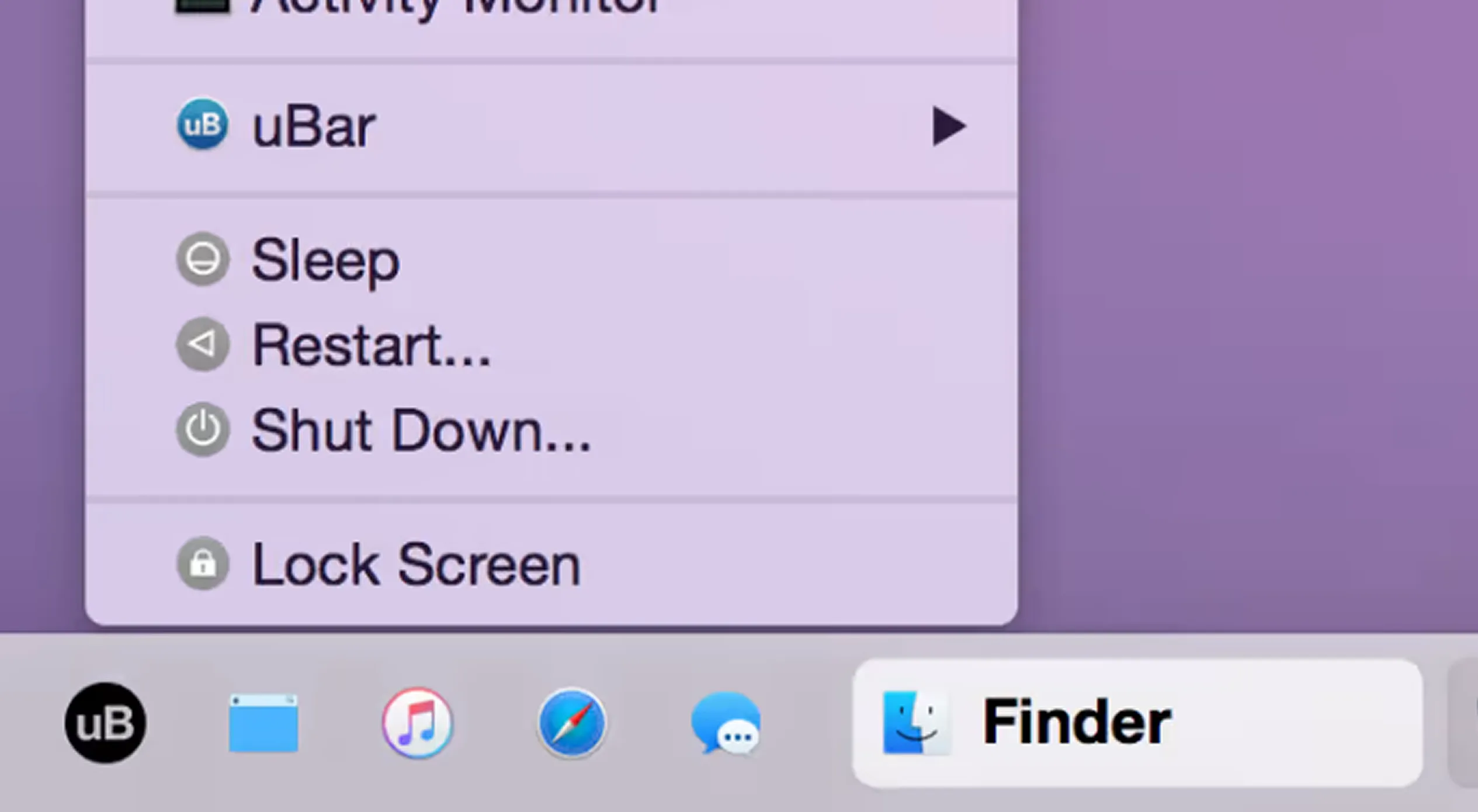 uBar running as a Windows-style taskbar on a Mac