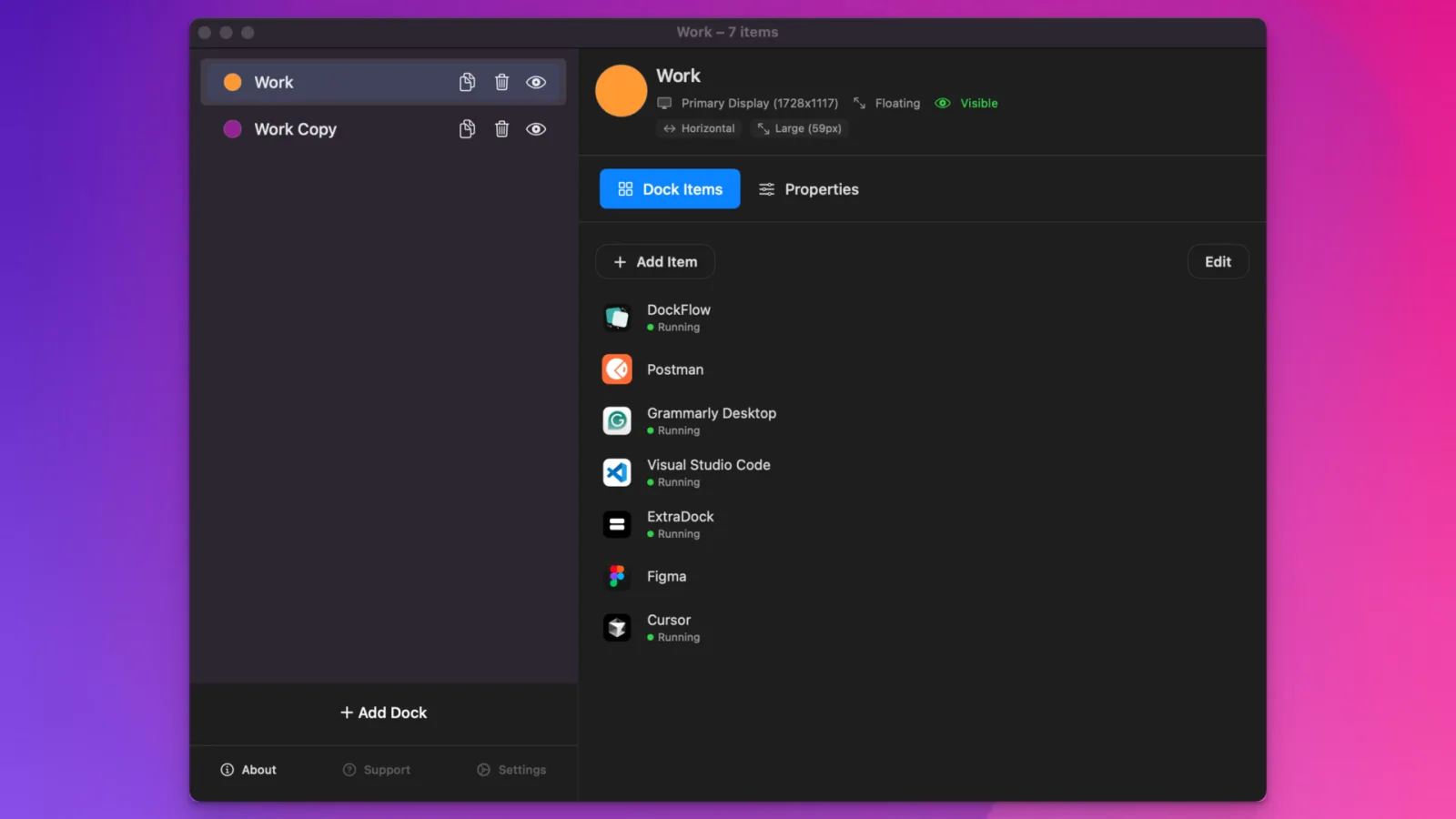 The redesigned dock management screen