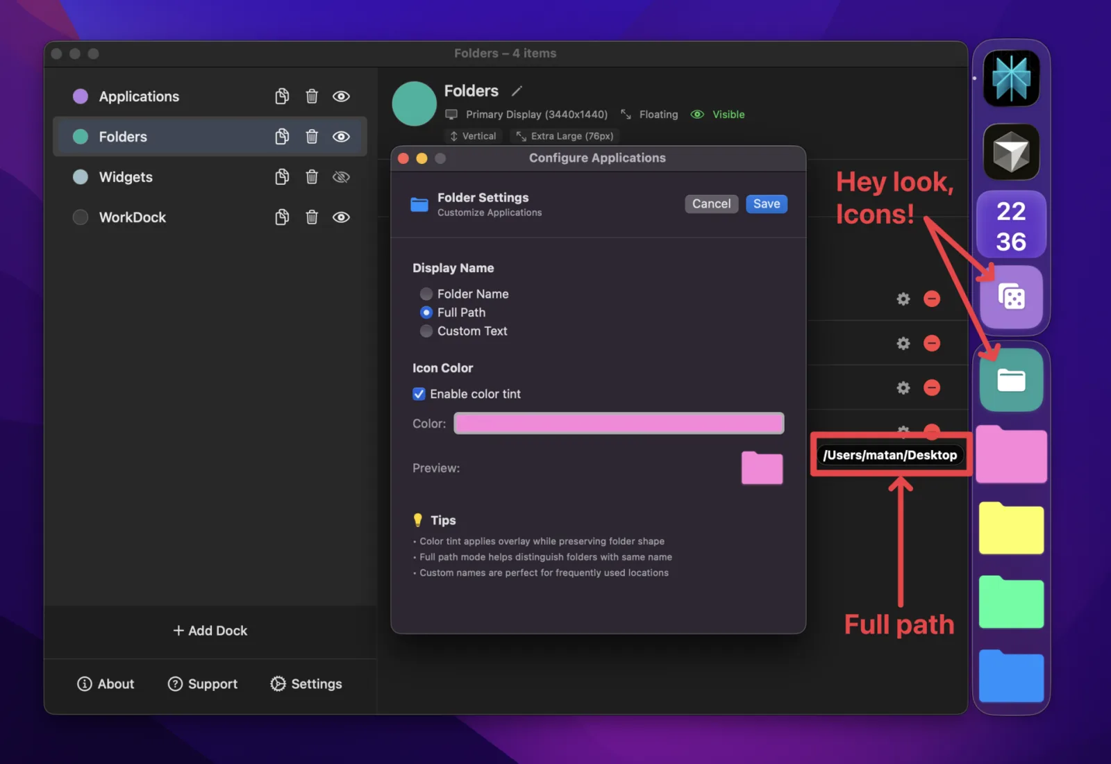 Folder and collapse button customization options