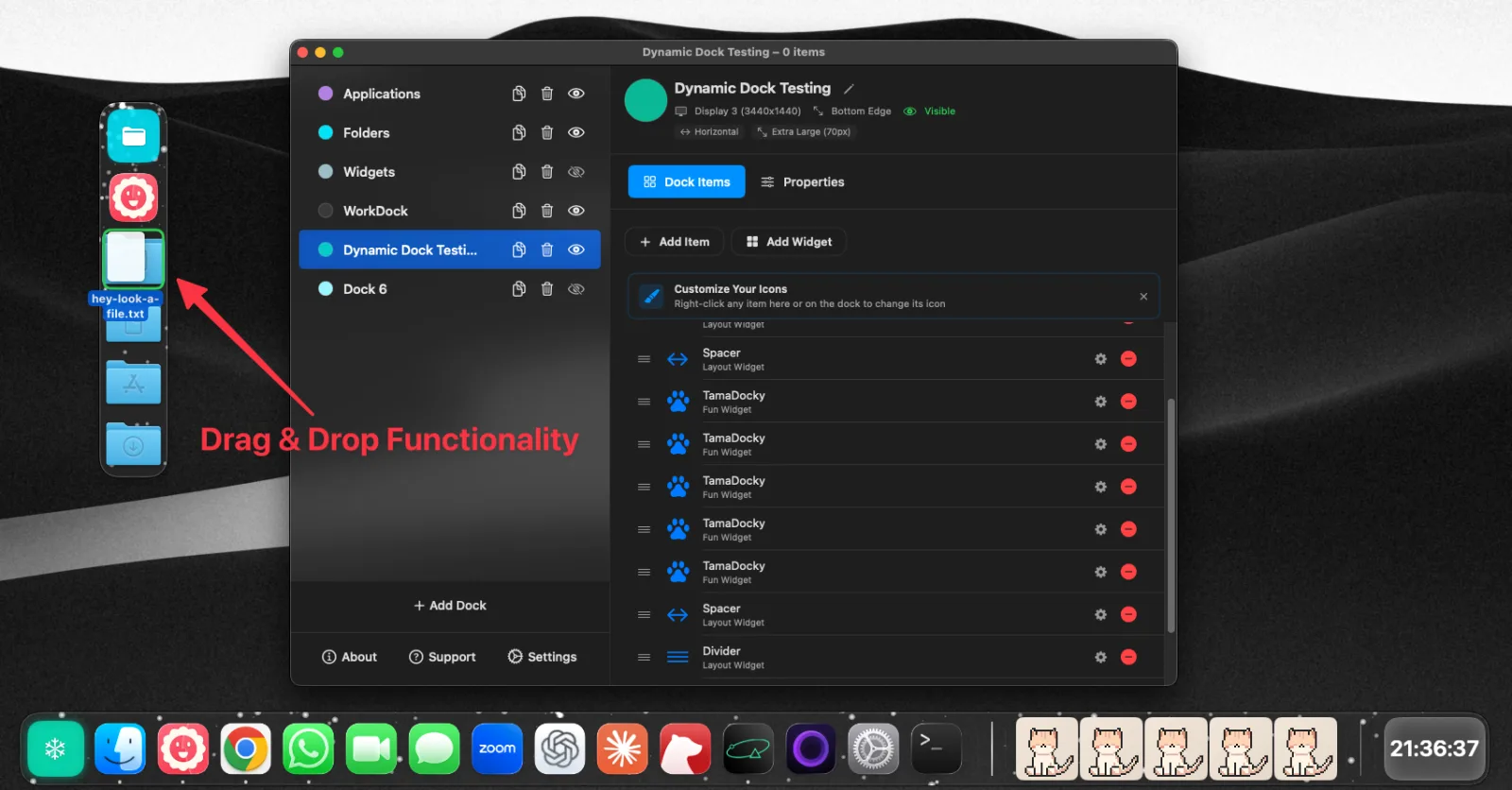 Dragging a file into a folder on an ExtraDock dock