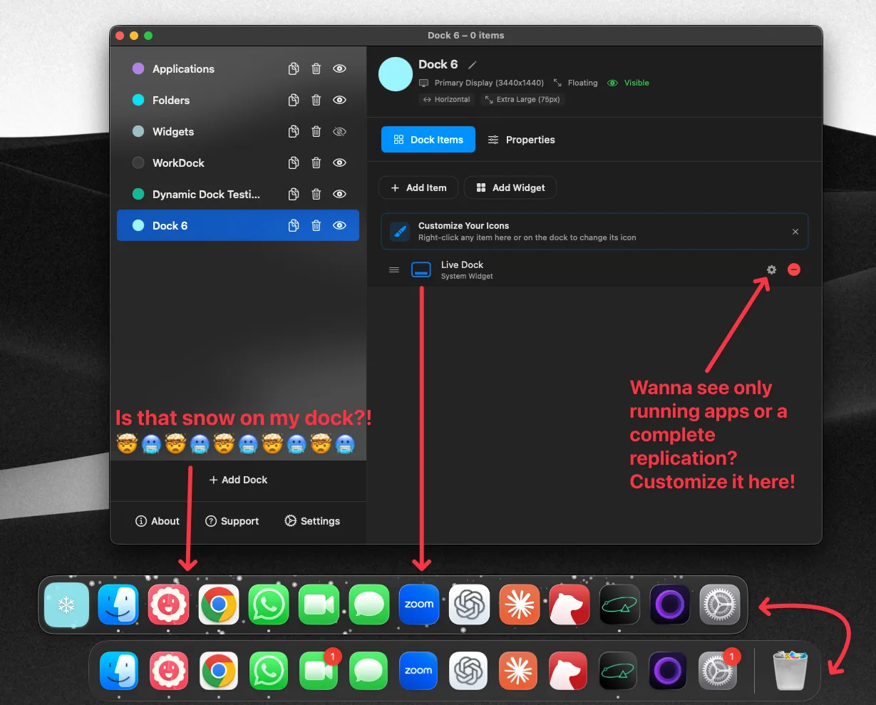 Live Dock widget replicating the macOS Dock