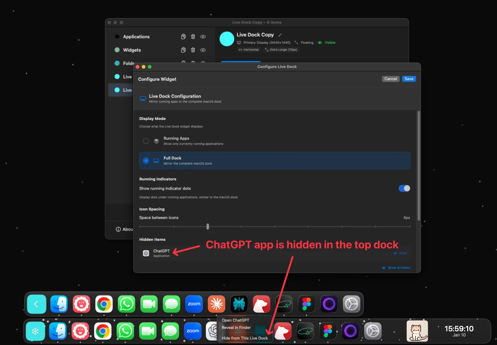 Two Live Docks showing different sets of apps