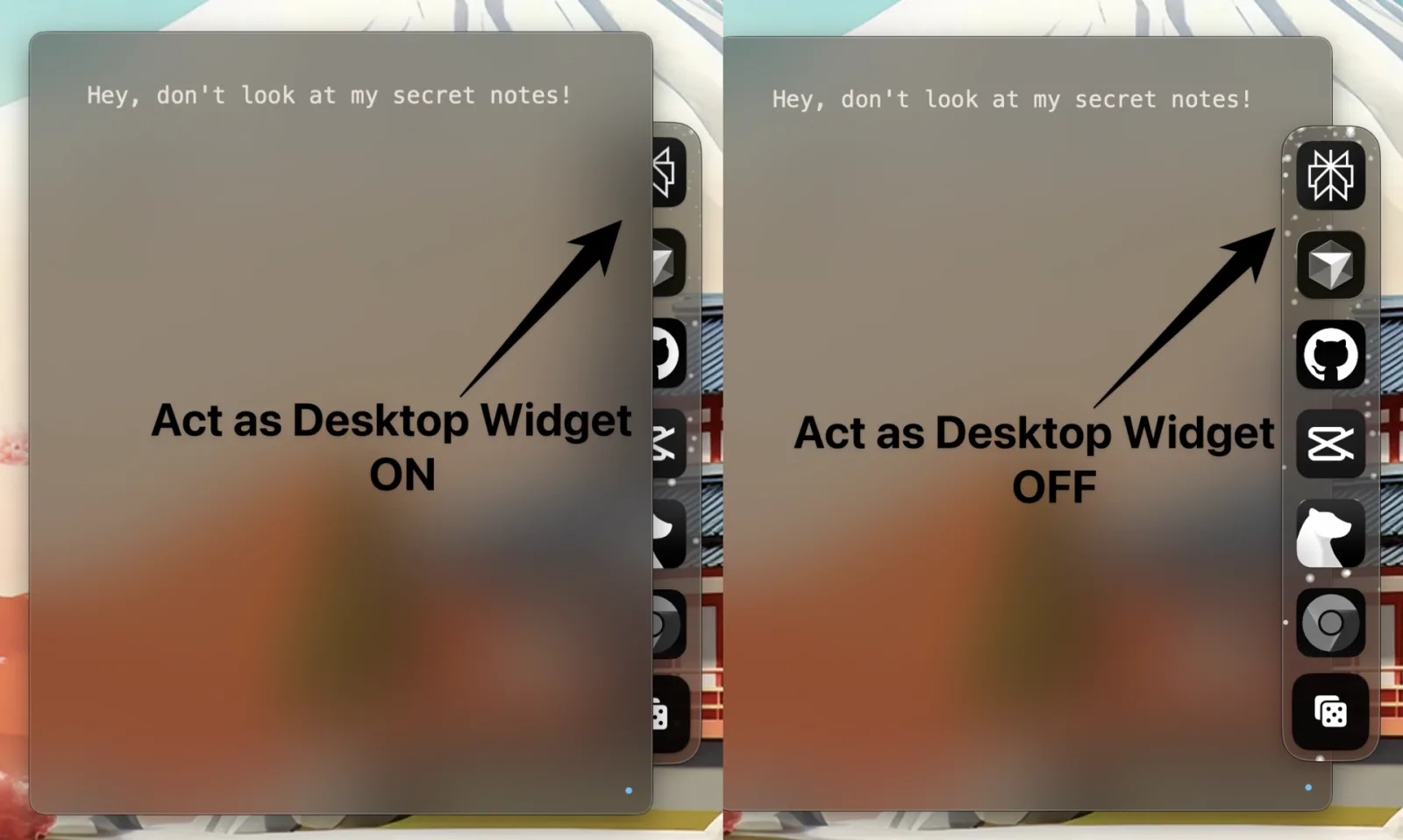 Desktop Widget Mode keeping a dock behind application windows