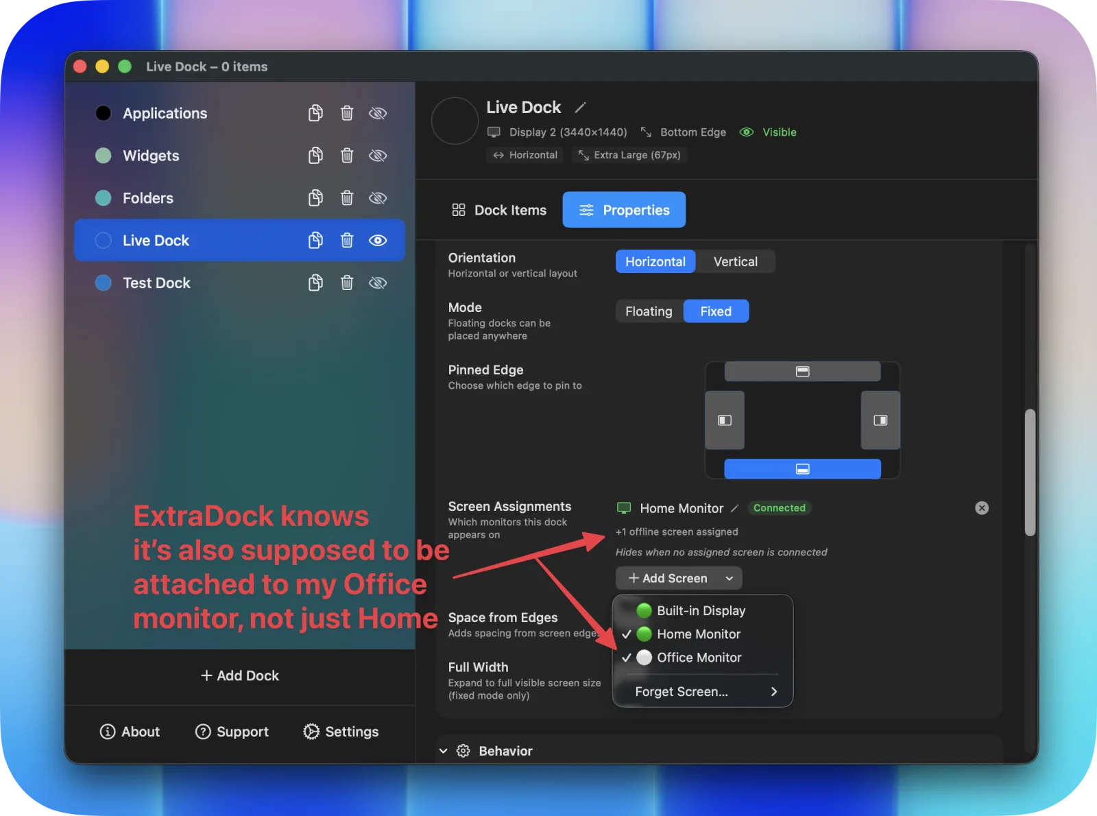Screen Assignment dropdown listing known monitors