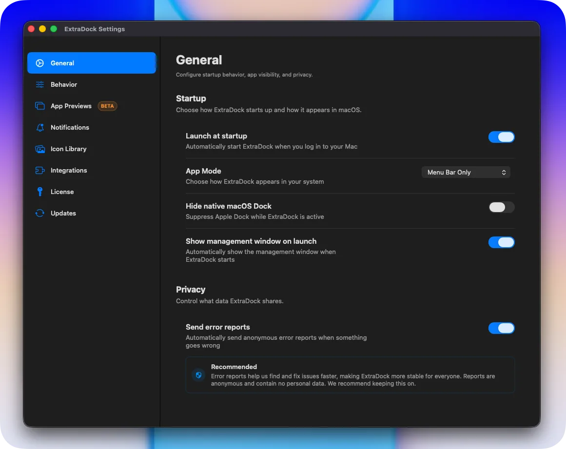 The reworked Settings screen