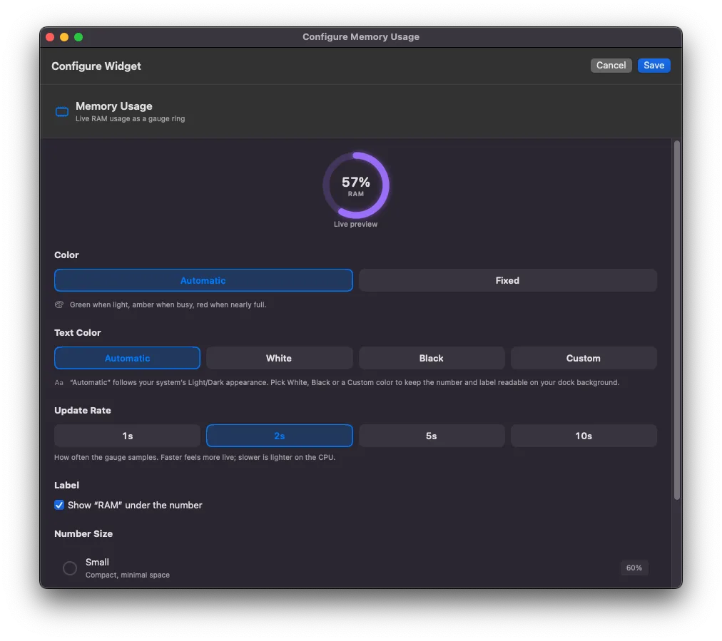 System stats widget settings with the new Text Color option
