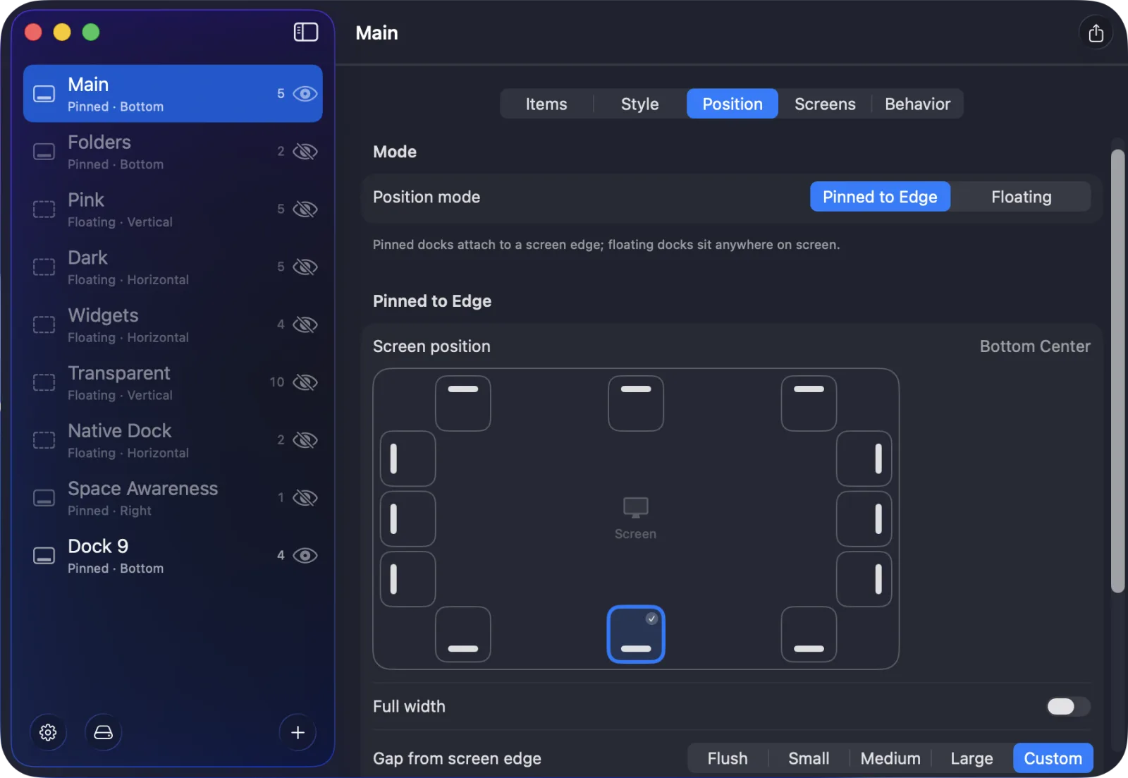 ExtraDock 5 with the Liquid Glass interface on macOS 26