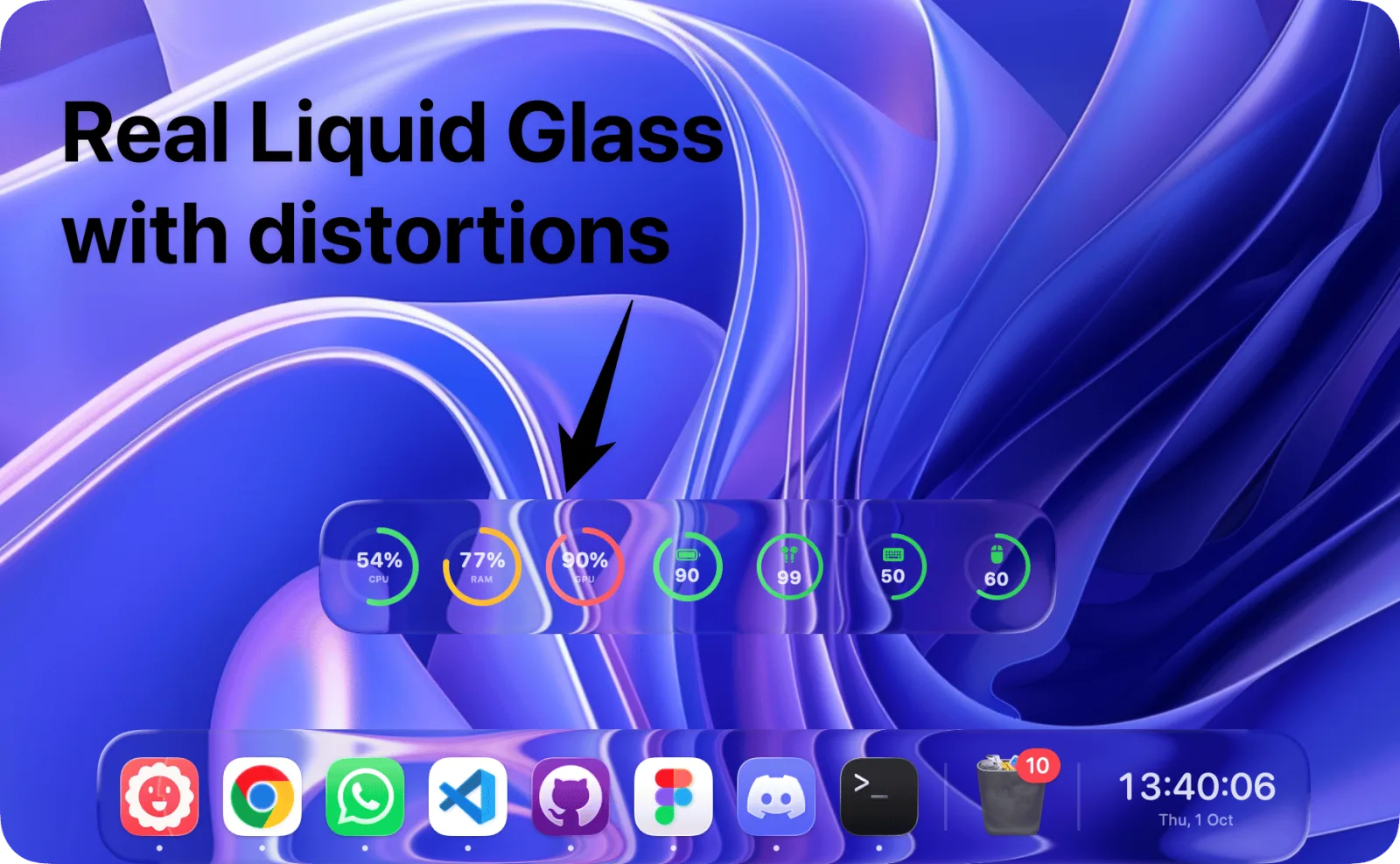 Dock appearance settings with the Clear and Frosted Liquid Glass options