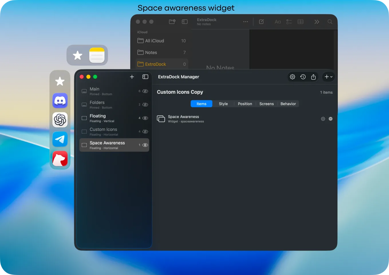 ExtraDock space awareness widget