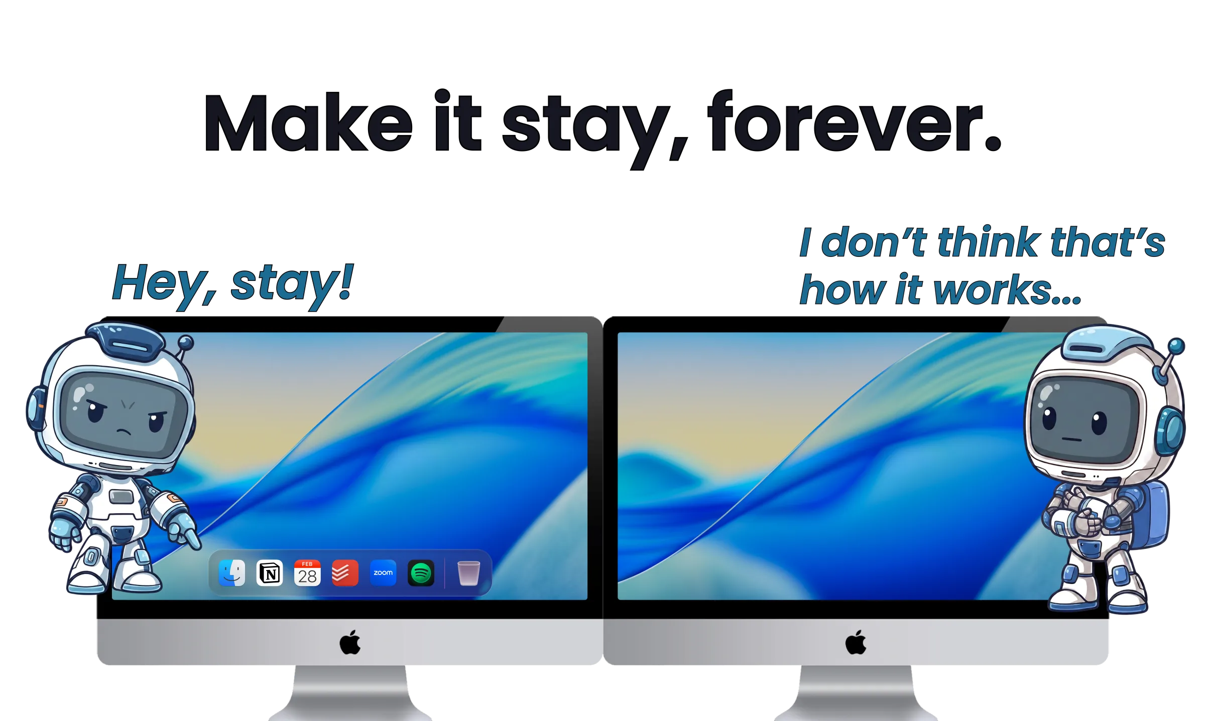 ExtraDock's ExtraBot mascot moving the Mac Dock to another screen