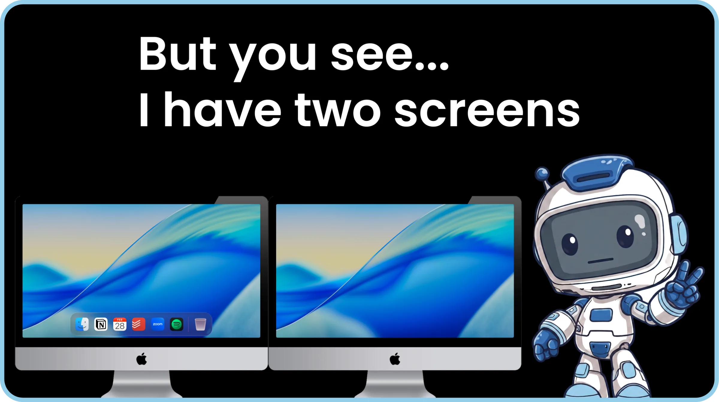 ExtraDock's ExtraBot mascot stuck with only one Mac Dock across two screens