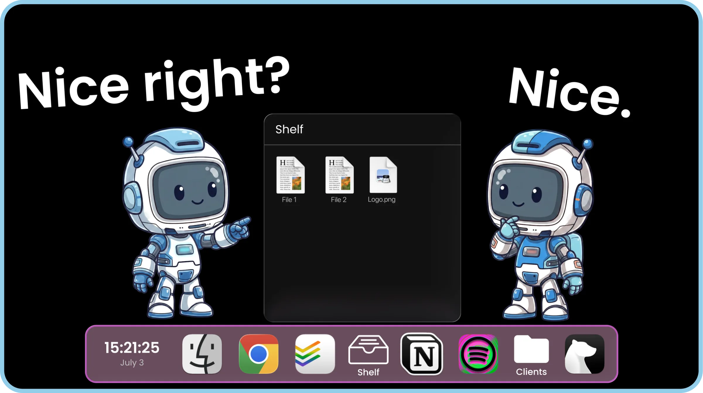 ExtraDock's ExtraBot mascot holding files on the ExtraDock shelf