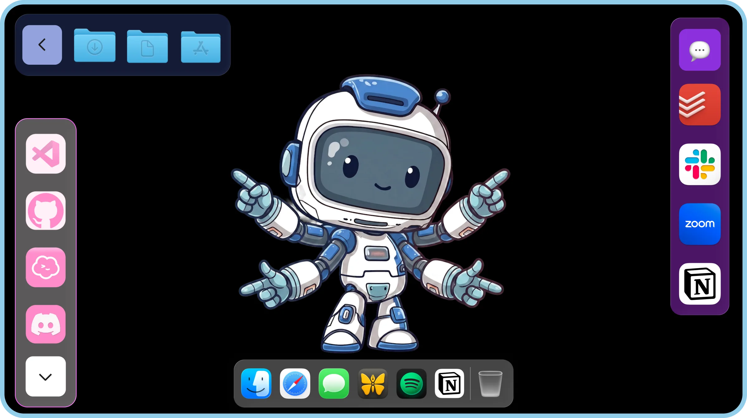 ExtraDock's ExtraBot mascot placing a dock on any screen, anywhere